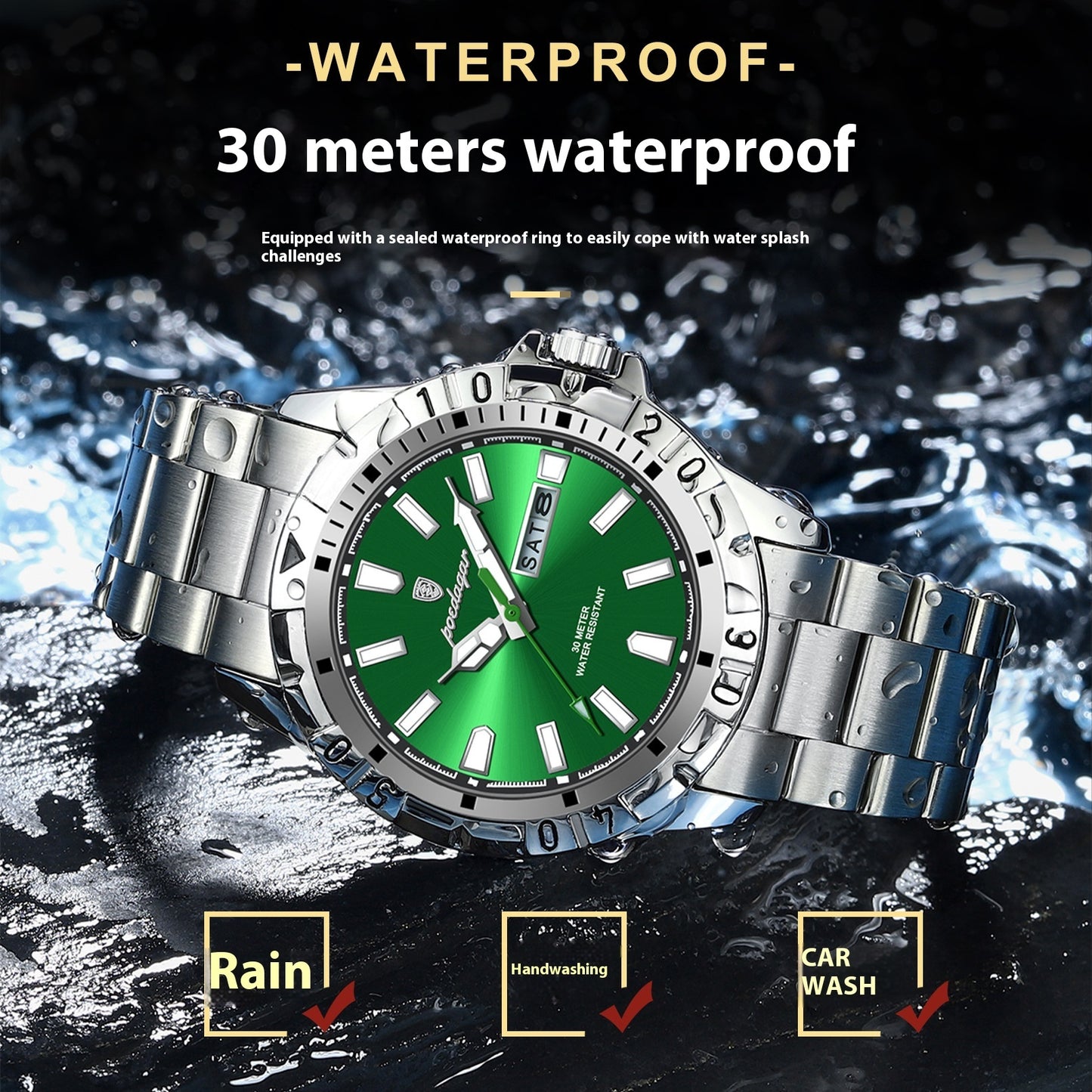 New Men's Swiss Brand Style Luminous Waterproof Fashion Watch - Quartz Movement, Date, Super Strong Lume