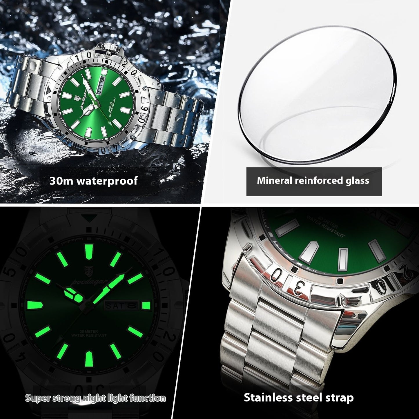 New Men's Swiss Brand Style Luminous Waterproof Fashion Watch - Quartz Movement, Date, Super Strong Lume
